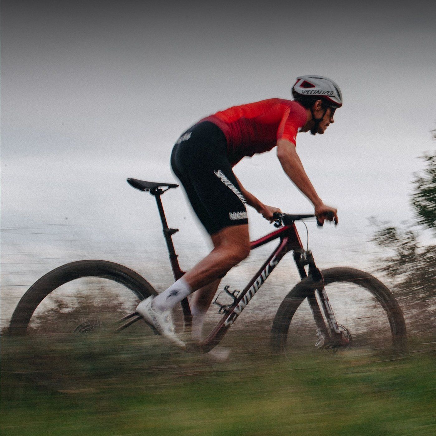 Cyclist riding a mountain bike on a desert trail